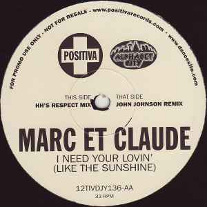 Marc Et Claude - I Need Your Lovin' (Like The Sunshine) album cover