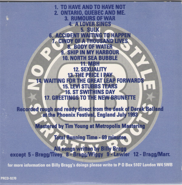 Album herunterladen Billy Bragg & The Red Stars - Live Bootleg No Pop No Style Strictly Roots