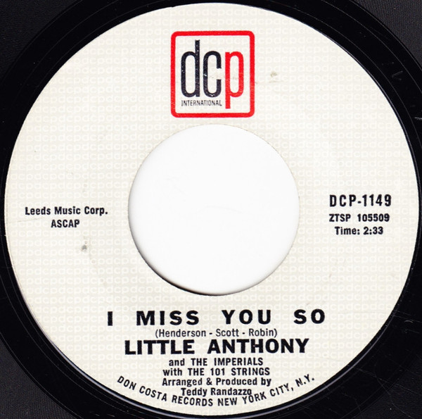 Little Anthony And The Imperials – I Miss You So (1965, Vinyl 