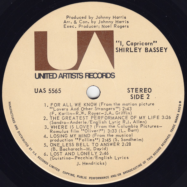 Shirley Bassey - I, Capricorn | United Artists Records (UAS 5565) - 4