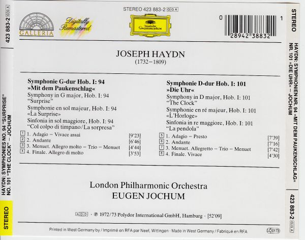 Album herunterladen Joseph Haydn London Philharmonic Orchestra, Eugen Jochum - Symphonien Nr 94 Mit Dem Paukenschlag Nr 101 Die Uhr