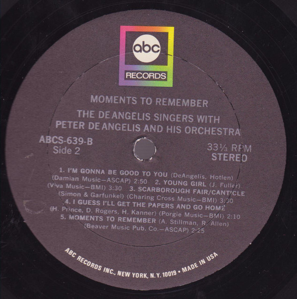 last ned album The De Angelis Singers With Peter De Angelis And His Orchestra - Moments To Remember