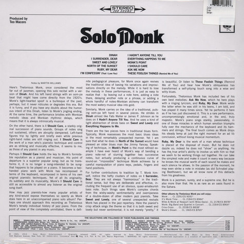 Monk - Solo Monk | Releases | Discogs