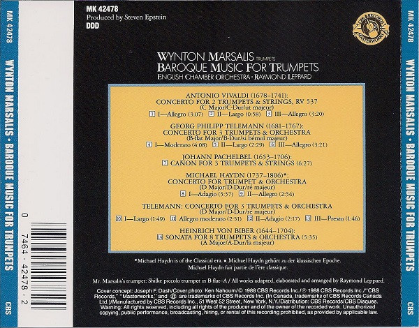 Wynton Marsalis - Baroque Music For Trumpets | CBS Masterworks (MK 42478) - 2