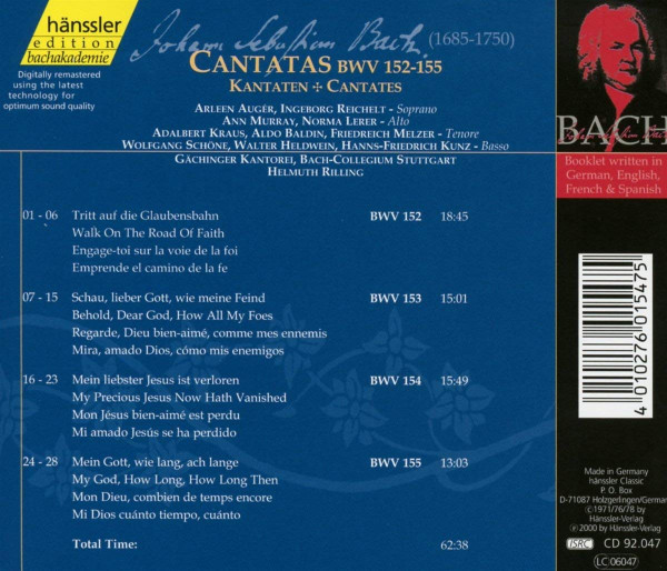lataa albumi Johann Sebastian Bach, Helmuth Rilling, Bachcollegium Stuttgart - Cantatas BWV 152 155 Vol47
