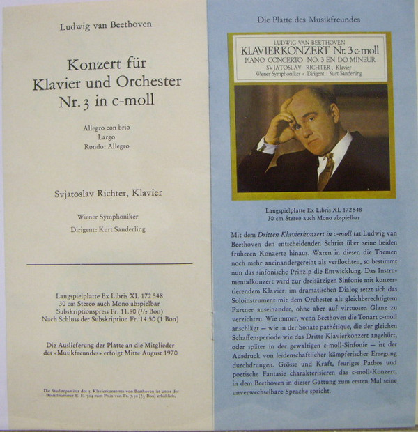 baixar álbum Ludwig van Beethoven Sviatoslav Richter Klavier Wiener Symphoniker Dirigent Kurt Sanderling - Piano Concerto No 3 En Do Mineur