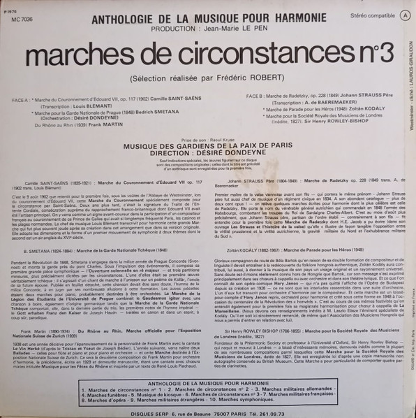 télécharger l'album Musique Des Gardiens De La Paix Direction Désiré Dondeyne - Marches De Circonstances N 3