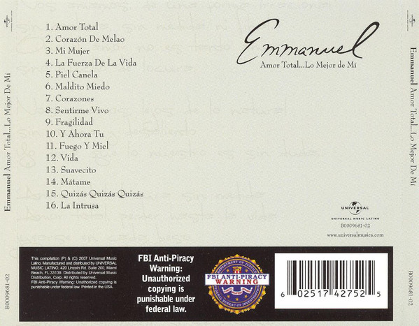 lataa albumi Emmanuel - Amor Total Lo Mejor De Mí