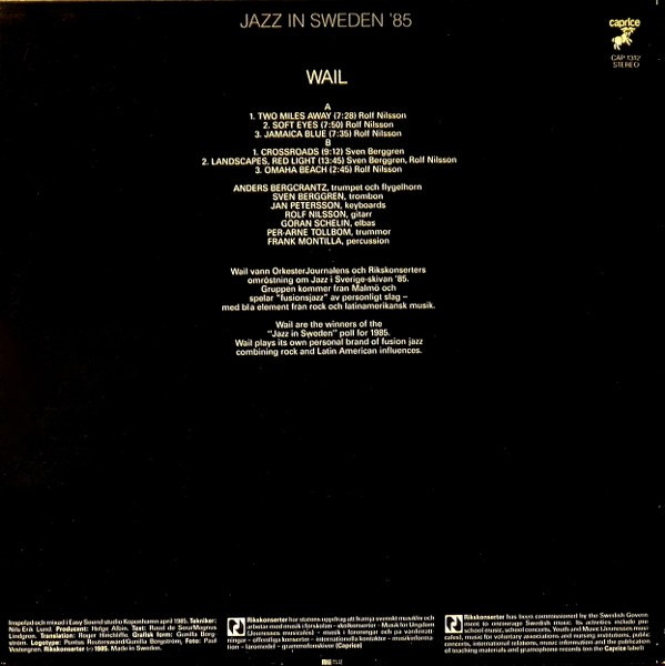 descargar álbum Wail - Jazz I Sverige 85