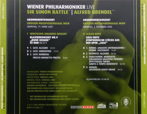 Album herunterladen Wolfgang Amadeus Mozart, Alban Berg, Sir Simon Rattle, Alfred Brendel, Wiener Philharmoniker - Klavierkonzert Nr 9 Kv 271Lulu Suite