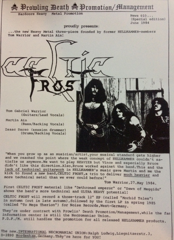 télécharger l'album Celtic Frost - Procreation Of The Wicked Rehearsal June 84