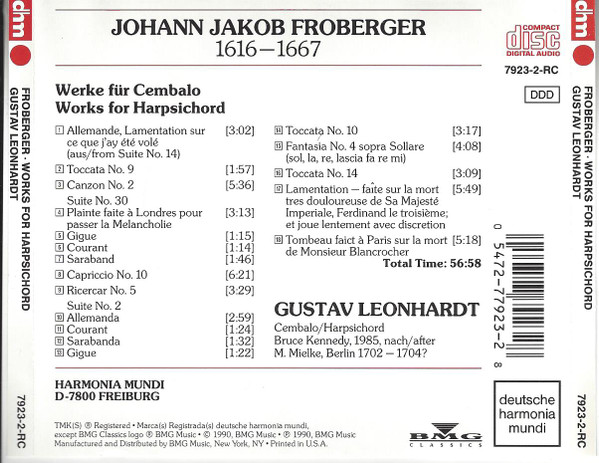 ladda ner album Johann J Froberger Gustav Leonhardt - Werke Für Cembalo Works For Harpsichord