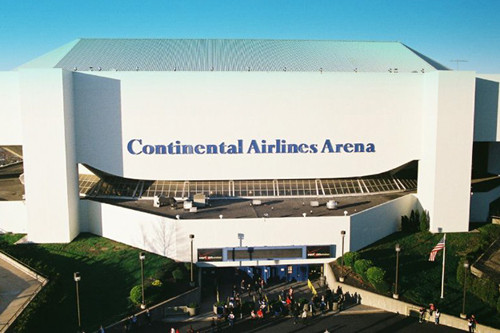 A temporary banner reading Welcome to Continental Airlines Arena was  unveiled Thursday, Jan. 4, 1996, on Brendan Byrne Arena in East Rutherford,  N.J. Continental Airlines signed a 12 year agreement with the