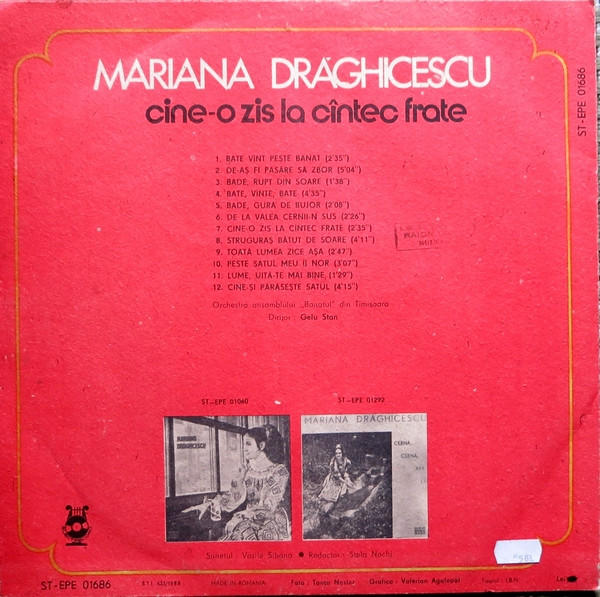 télécharger l'album Mariana Drăghicescu - Cine o Zis La Cîntec Frate