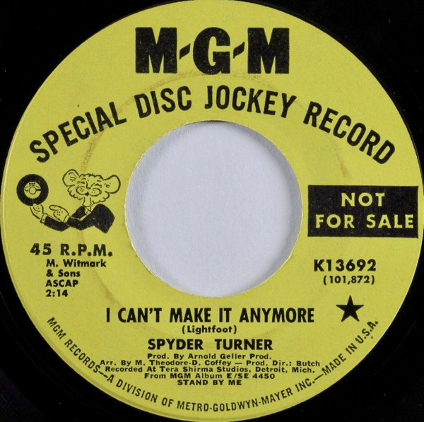 Spyder Turner – I Can't Make It Anymore / Don't Hold Back (1967