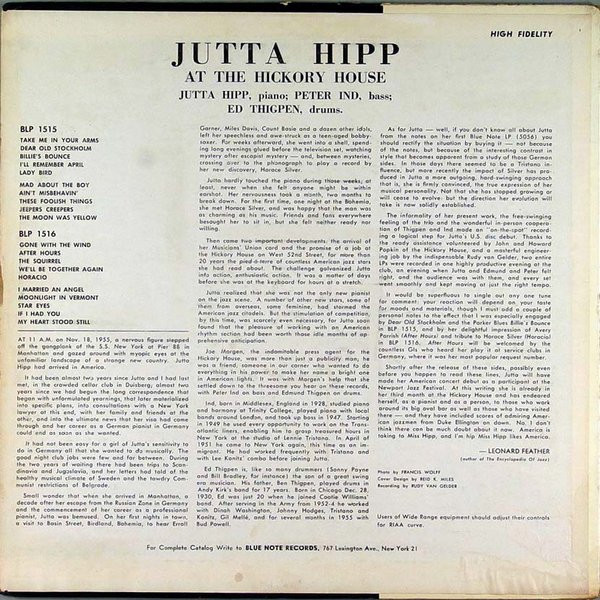 Jutta Hipp – At The Hickory House Volume 2 (1956, Vinyl) - Discogs