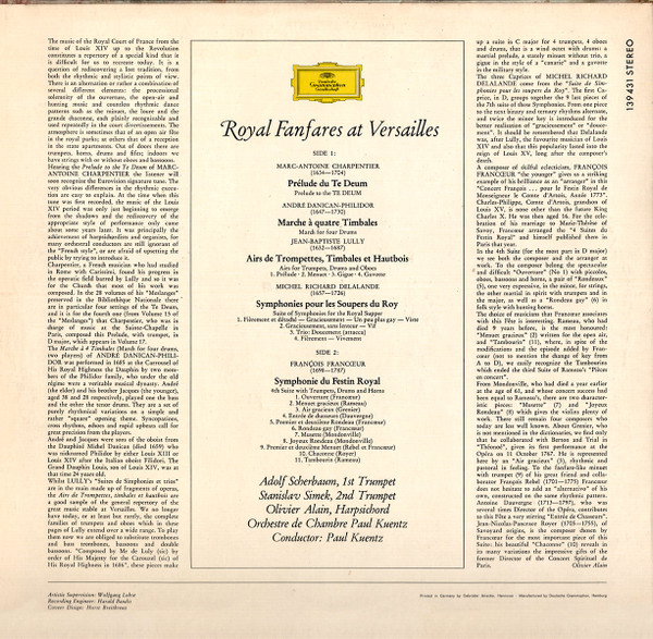 Album herunterladen Charpentier, Delalande, Francœur, Lully, Philidor, Orchestre De Chambre, Paul Kuentz - Royal Fanfares At Versailles