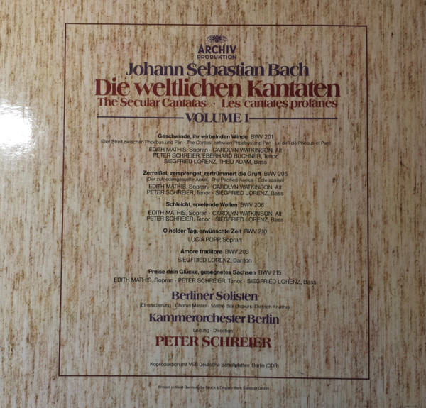 ladda ner album Johann Sebastian Bach, Berliner Solisten, Kammerorchester Berlin, Peter Schreier - Die Weltlichen Kantaten Volume 1