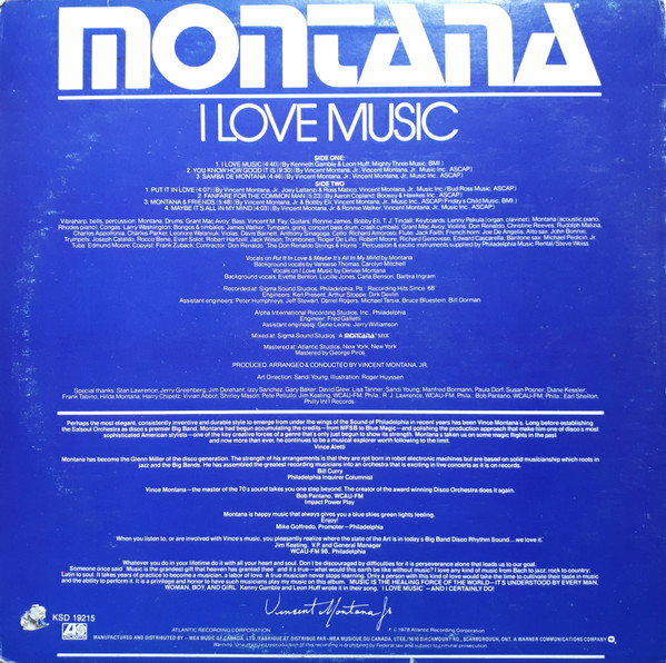 Montana - I Love Music | Atlantic (KSD 19215) - 2