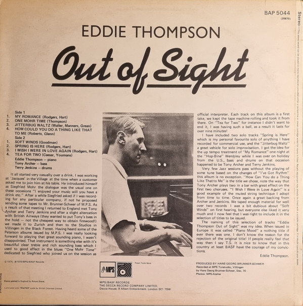 descargar álbum Eddie Thompson - Out Of Sight