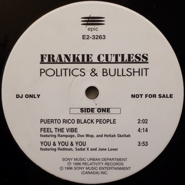 Frankie Cutlass – Politics & Bullsh*t (1997, CD) - Discogs