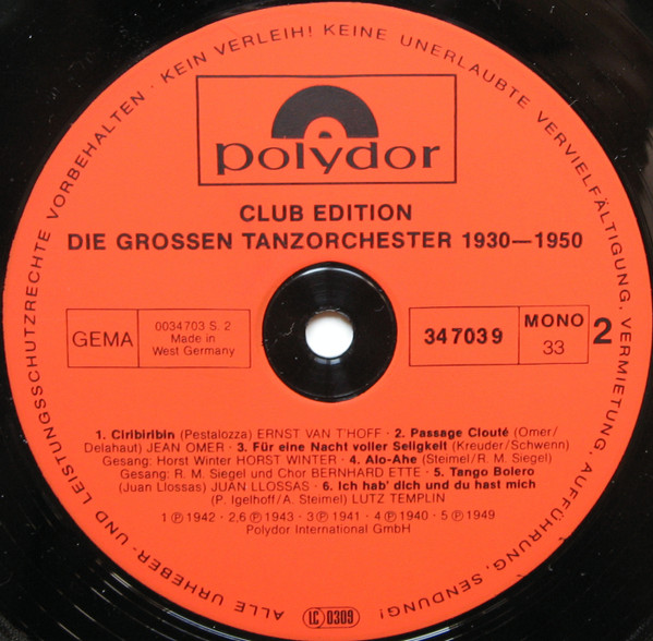 baixar álbum Various - Die großen Tanz Orchester 1930 1950