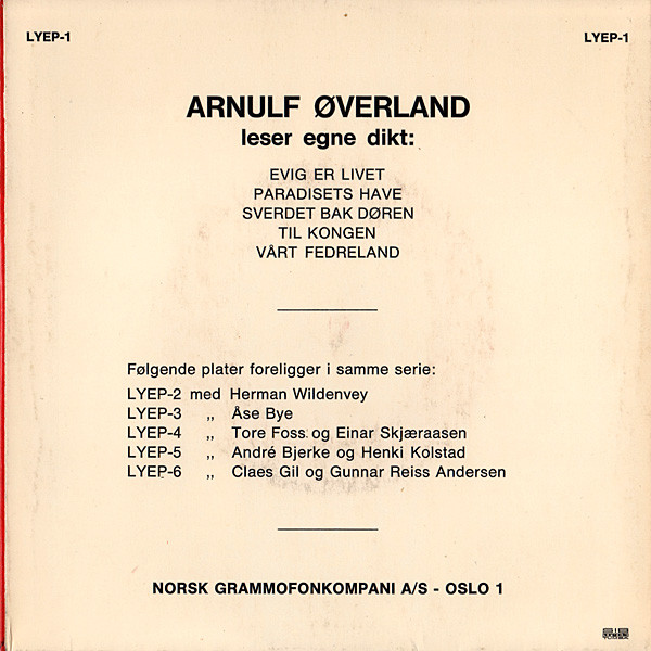 télécharger l'album Arnulf Øverland - Leser Egne Dikt
