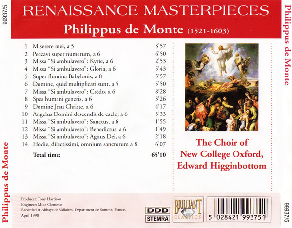 lataa albumi Philippe De Monte, The Choir Of New College Oxford, Edward Higginbottom - Renaissance Masterpieces