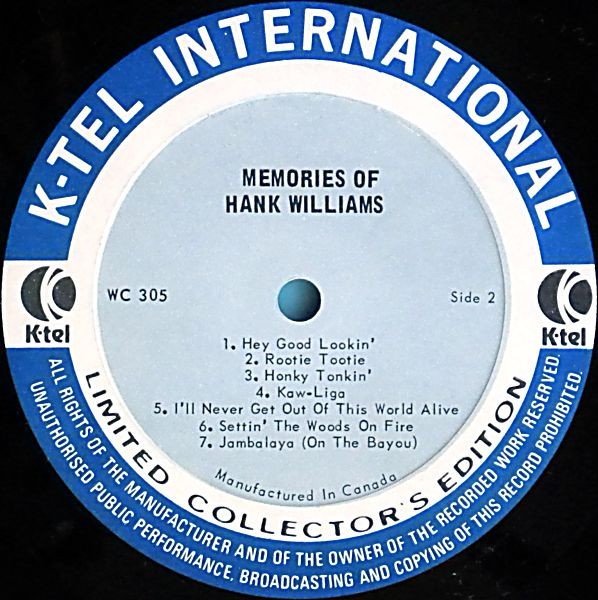 Hank Williams Sr. - Memories Of Hank Williams Sr. | K-Tel International (WC 305) - 6