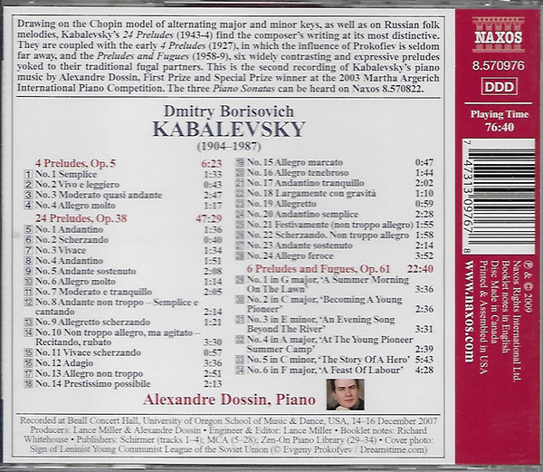 last ned album Kabalevsky, Alexandre Dossin - Preludes Complete Preludes And Fugues
