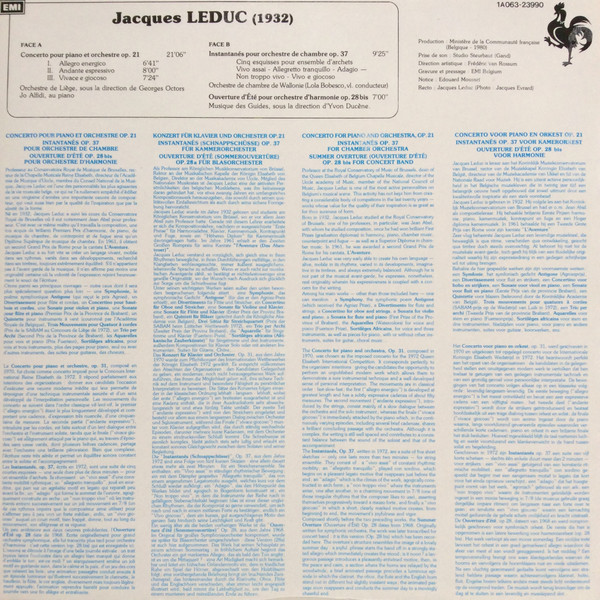 télécharger l'album Jacques Leduc - Concerto Pour Piano Et Orchestre Instantanés Pour Orchestre De Chambre Ouverture DÉté Pour Orchestre DHarmonie