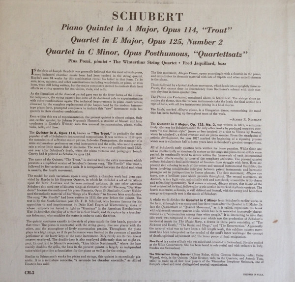 télécharger l'album Pina Pozzi, Streichensemble Winterthur, Fred Jaquillard - Schubert Piano Quartet In A Major Opus 114 Trout Quartet In E Major Opus 25 No 2 Quartet In C Minor Opus Posthumous Quartettsatz