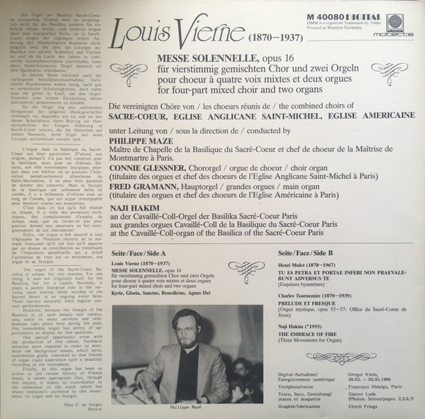 télécharger l'album Download Louis Vierne Naji Hakim - Messe Solennelle Sowie Orgelwerke Französischer Meister album