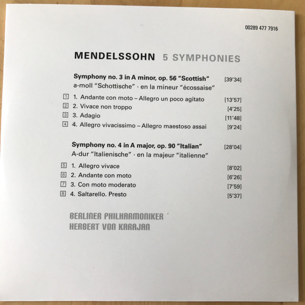 last ned album Mendelssohn Berliner Philharmoniker, Karajan - 5 Symphonies