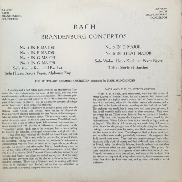 Album herunterladen Bach, Karl Münchinger, Stuttgart Chamber Orchestra - Bach Brandenburg Concertos Complete