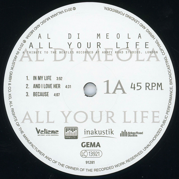 descargar álbum Al Di Meola - All Your Life A Tribute To The Beatles Recorded At Abbey Road Studios London