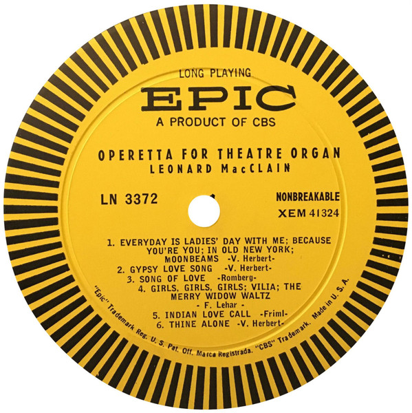 Leonard MacClain - Operetta For Theatre Organ | Epic (LN 3372) - 3