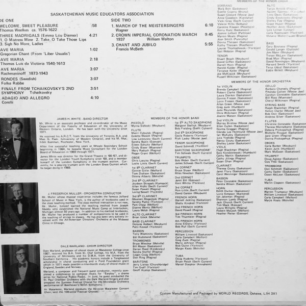 last ned album AllProvince Honor Band, Orchestra And Choir - Saskatchewan 1975