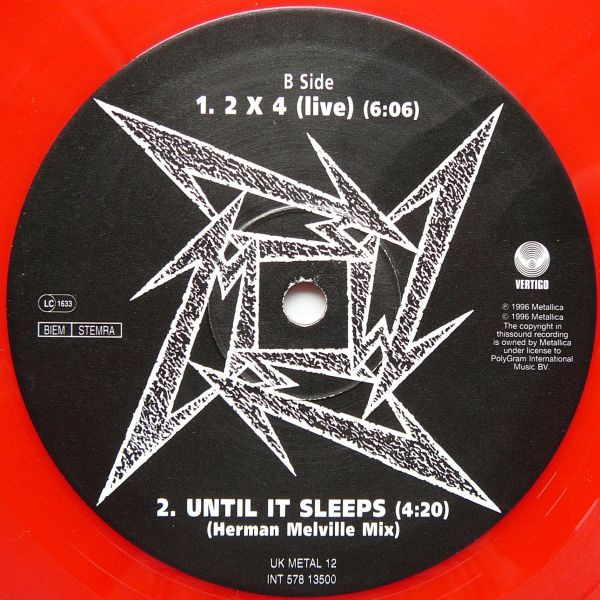 Metallica – Until It Sleeps (1996, Red, Orlake Pressing, Vinyl