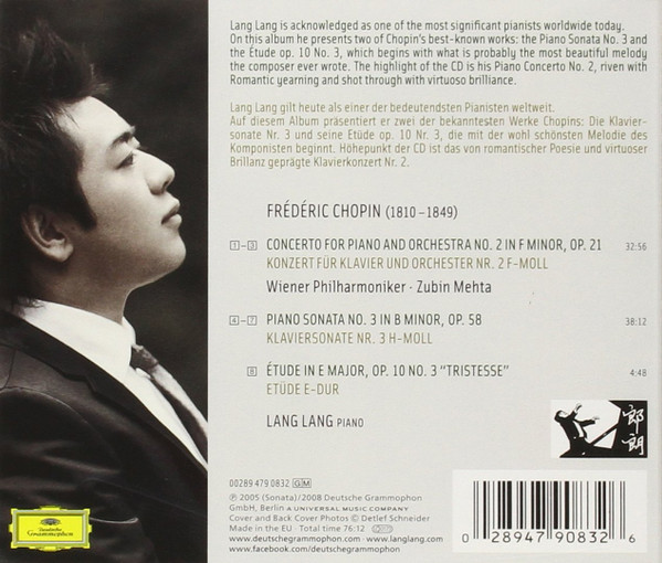 lataa albumi Chopin Lang Lang, Wiener Philharmoniker, Zubin Mehta - Konzert Nr 2 I Sonate Nr 3 I Etüde Nr 3 Op 10