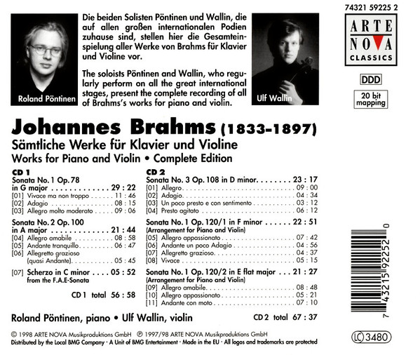 descargar álbum Johannes Brahms, Roland Pöntinen, Ulf Wallin - Works For Piano And Violin Complete Edition
