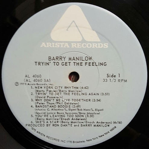 Barry Manilow - Tryin' To Get The Feeling | Arista (AL 4060) - 3