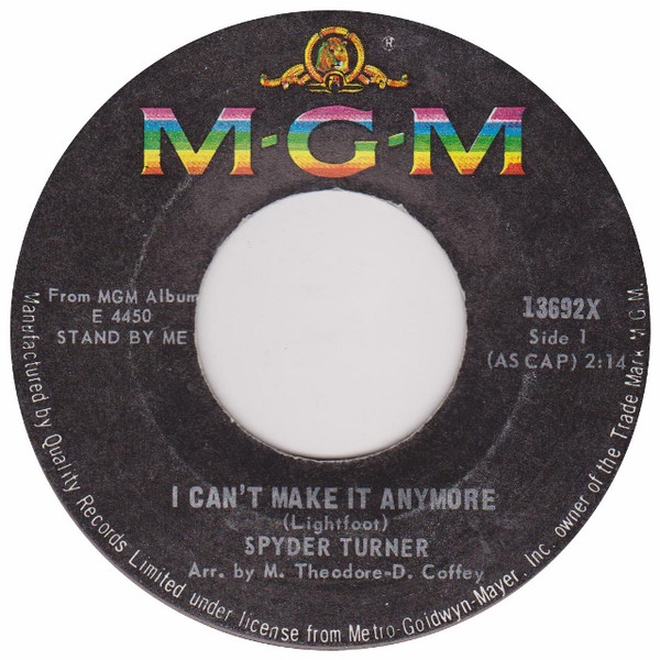 Spyder Turner – I Can't Make It Anymore / Don't Hold Back (1967