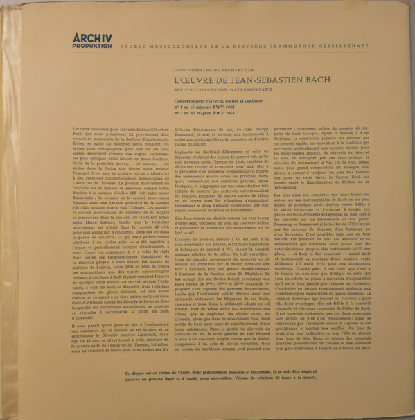 lataa albumi Johann Sebastian Bach Ralph Kirkpatrick , Cembalo Festival Strings Lucerne , Leader Rudolf Baumgartner - Konzert Für Streicher Cembalo Und Continuo Nr 1 d moll BWV 1052 Konzert Für Streicher Cembalo Und Continuo Nr 2 E dur BWV 1053