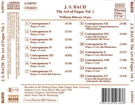 baixar álbum J S Bach Wolfgang Rübsam - The Art Of Fugue Vol 1
