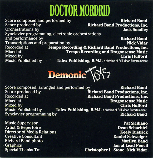 Album herunterladen Richard Band - Doctor Mordrid Demonic Toys Original Scores