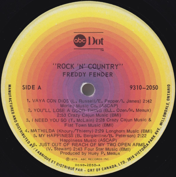 Freddy Fender - Rock 'N' Country | ABC Dot (9310-2050) - 3