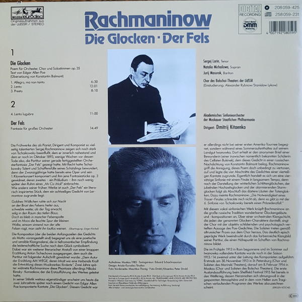 lataa albumi Sergei Vasilyevich Rachmaninoff - Die Glocken Der Fels