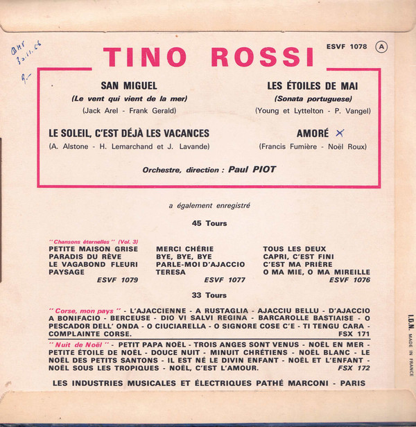 Album herunterladen Tino Rossi - San Miguel Le Vent Qui Vient De La Mer