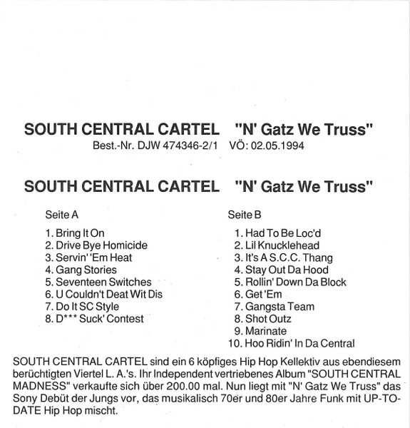 South Central Cartel – 'N Gatz We Truss (1994, Cassette) - Discogs